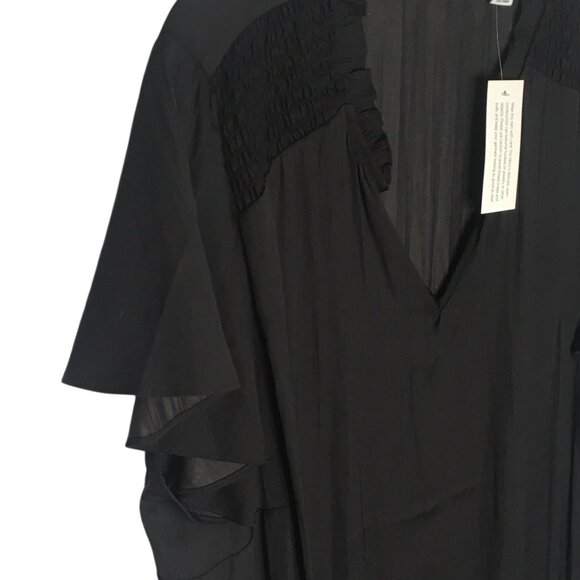 Isaac Mizrahi Live Shirt Womens 1X Black Ruffle V-Neck Smocked Shoulders Plus - Picture 14 of 16